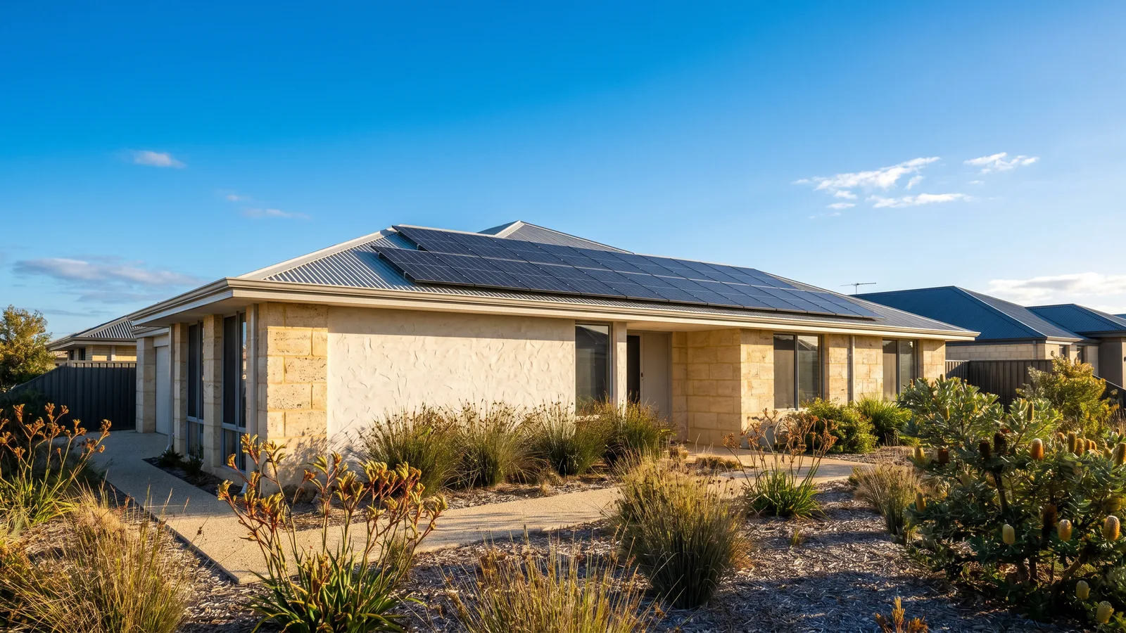Solar panels and home battery on a house in Western Australia